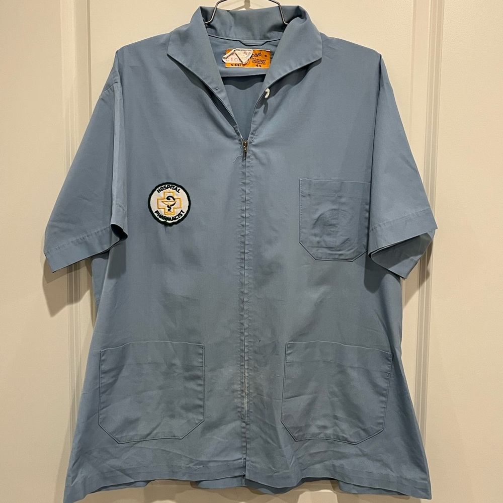 Vintage 70s Hospital Pharmacist Shirt Talon Zipper
